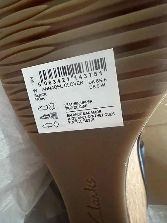 Clarks Black Leather Cork Wedge Sandal - Picture 8 of 14